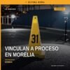 Ilustración simbólica de balanza de justicia y silueta de Morelia al fondo, representando la vinculación a proceso morelia