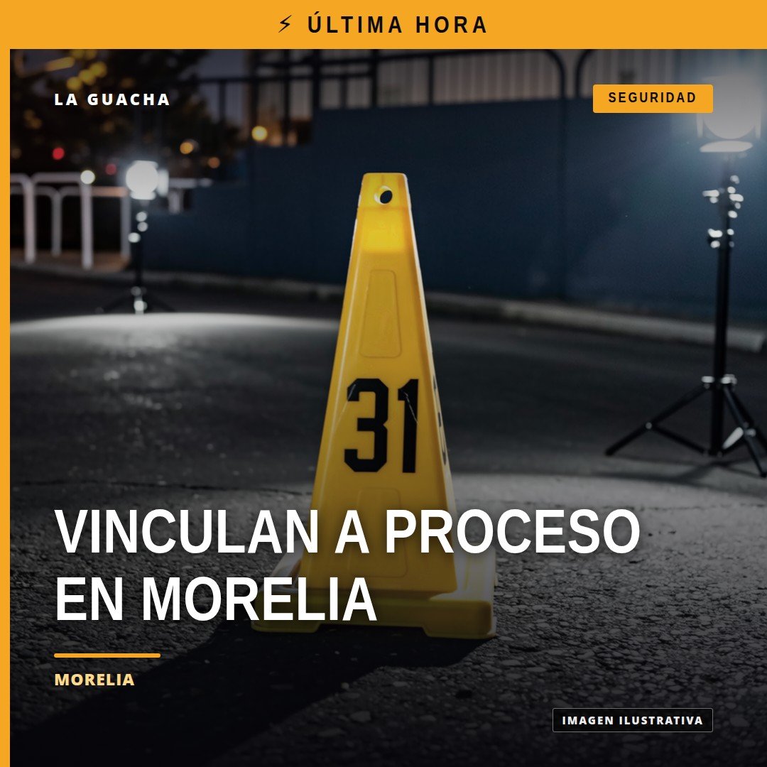 Ilustración simbólica de balanza de justicia y silueta de Morelia al fondo, representando la vinculación a proceso morelia