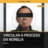 Ilustración simbólica de una balanza de justicia y un edificio de notaría en Morelia, con texto implícito de vinculación a