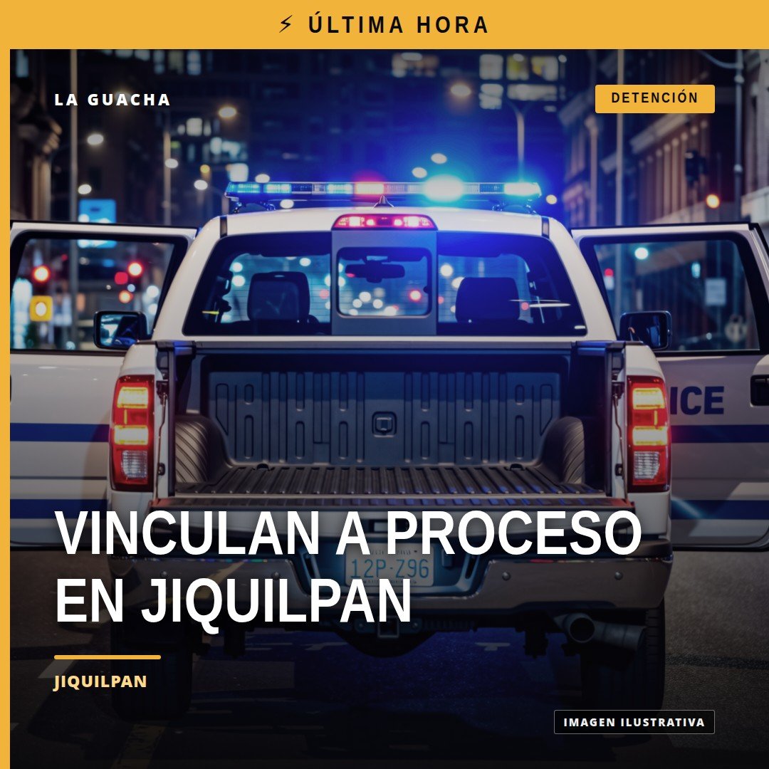 Ilustración simbólica de balanza de justicia y escudo de la Fiscalía Michoacán, con texto 'vinculación a proceso jiquilpan'