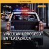 Ilustración simbólica de balanza de justicia y escudo de la Fiscalía Michoacán, con fondo que evoca Tlazazalca; vinculación