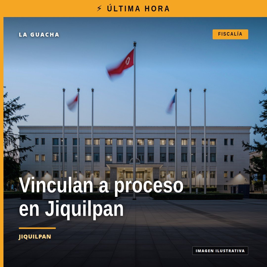 Ilustración simbólica de balanza de justicia y documento judicial con leyenda 'vinculación a proceso jiquilpan'