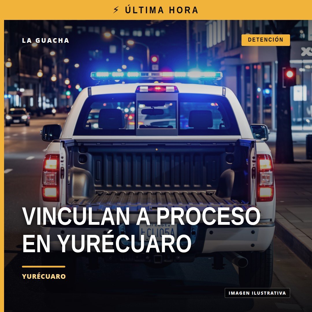 Ilustración simbólica de balanza de justicia y silueta de pareja en conflicto, con texto 'vinculación a proceso yurécuaro'