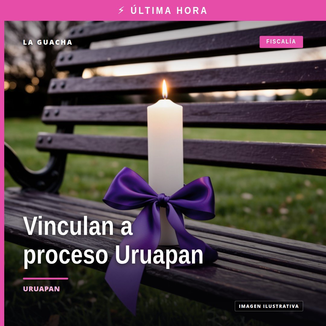 Ilustración simbólica de balanza de justicia y edificio de fiscalía en Uruapan, relacionada con vinculación a proceso uruapan